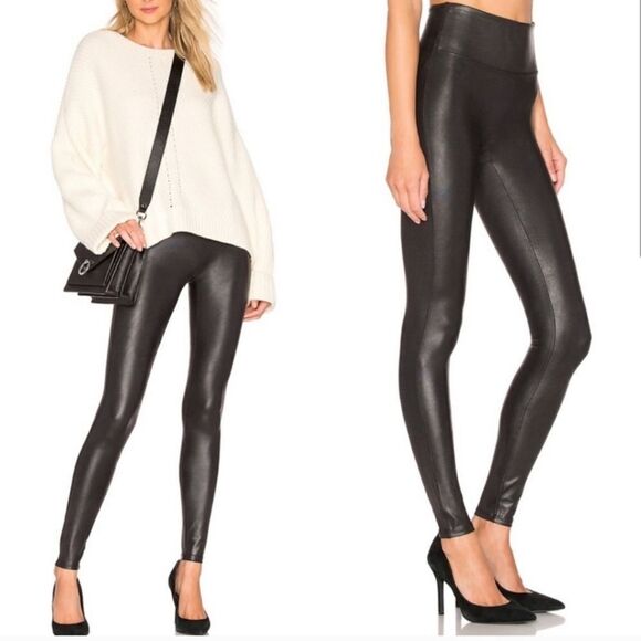 Spanx Womens Faux Leather Leggings Medium MP Medium Petite Black - Picture 1 of 5